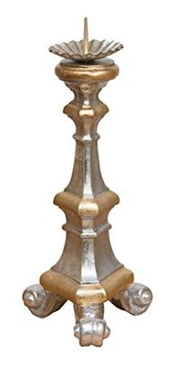 Biscottini Chandelier Bois L13,5XPR13,5XH29,5 cm - Bougeoir Bois - Chandelier Argent Made in Italy - Bougeoirs Shabby - Bougeoir de Table