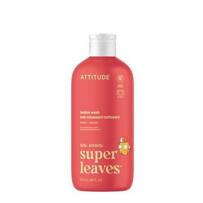 ATTITUDE Bubble Wash for Kids, EWG Verified Bubble Bath, Hair Shampoo and Body Soap, Dermatologically Tested, Plant- and Mineral-Based, Vegan, Mango, 473 mL