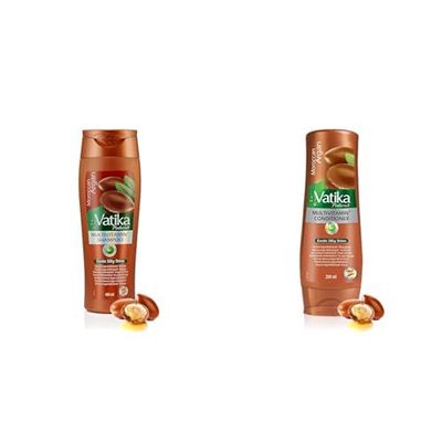Vatika Naturals Moroccan Argan Anti-Breakage Shampoo (400ml) + Conditioner (200ml) Set For Dry, Unmanageable Hair with goodness of argan oil & soybean oil | Blended with vital multivitamins