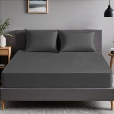 GC GAVENO CAVAILIA Drap-Housse en Polycoton pour Petit lit Double avec Coins élastiques - Lavable en Machine - Respirant - Anthracite