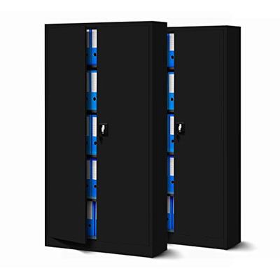 Jan Nowak Set de 2 Armoire de Bureau métallique 4 étagères tôle d'acier revêtement en Poudre 185 cm x 90 cm x 40 cm (Noir)