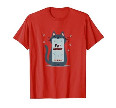 Asistente de ronroneo: Lindo diseño de teléfono Inteligente de Gato para Amantes de Las Camiseta, Hombre, Rojo, XL