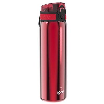 ION8 Stål Vattenflaska, 600 ml/20 oz, Läcksäker, Lätt att Öppna, Säkert Lås, Diskmaskinssäker, Hygieniskt Lock, Passar i Mugghållare, Bärhandtag, Hållbar, Röd