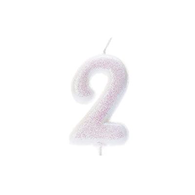 Anniversary House Colourful Iridescent Glitter Candle, Number 2, 2nd Birthday Cake Topper, 7 Centimeters, AHC01/2