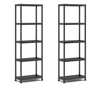Keter Set van 2 planken 60/5, zwart, 5 planken, maximale draaglast elk 20 kg, 60 x 30 x 174 cm