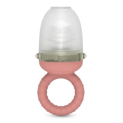 Suavinex, Fruitzuiger voor baby's, verstikkingsbescherming, voedselveilige siliconen, met deksel, vaatwasmachinebestendig, geschikt voor vriezer, kalmeert het tandvlees, BLW, +6 maanden, roze