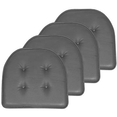 Sweet Home Collection Lot de 4 Coussins de Chaise en Mousse à mémoire de Forme touffetés antidérapants avec Dos en Caoutchouc en Forme de U 43,2 x 40,6 cm, Gris