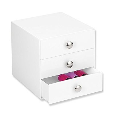iDesign Organizador de maquilhagem com 3 gavetas, compacto miniconfortável de plástico, mini gaveta quadrada para produtos de beleza e cosméticos, branco