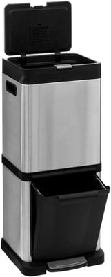 Afvalemmer met voetpedaal, afvalemmer van staal, buitenemmer voor de keuken, dubbele container 20 + 14 liter, verchroomd