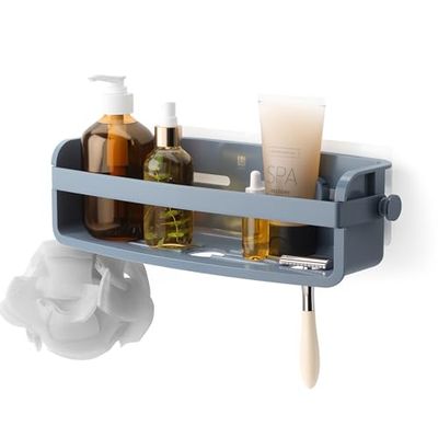 Umbra Flex Étagère de Douche adhésive antirouille pour shampooing, après-shampooing, Gel Douche, Savon, éponge luffa, Rasoir, sans perçage, antirouille, Bleu Ardoise