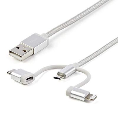 StarTech.com USB-Lightning-kabel – USB-C Micro-B laddningskabel – 1 m – flätad – silver – USB till Lightning-kabel – USB till USB C