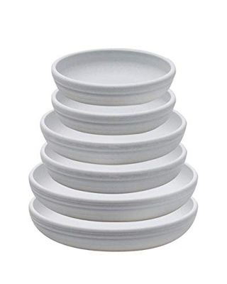 SAROSORA Rund plastblomfat droppbricka uppsättning med 6 för inomhus utomhus hem trädgård blomväxt behållare blomkruka pallar ((14 + 17 + 20 cm) x 2, vitgrå)