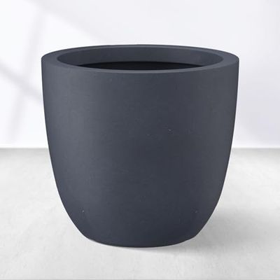 Kante Stora betongplanterare, utomhus inomhus moderna runda växtkrukor, lätta, väderbeständiga, sömlösa med dräneringshål, mörkgrå, 45 cm B