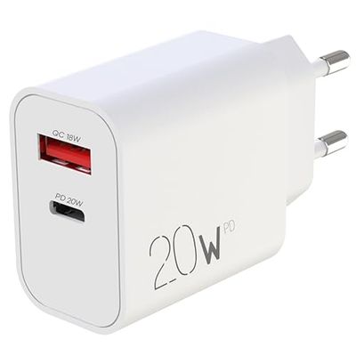 APM 20W Chargeur 2 Ports USB-C USB-A, Charge Rapide, Type-C PD 3.0, Blanc, Compatible avec iPhone 15 Pro 14 13 12 iPad Apple Watch AirPod Samsung Galaxy S23 S22 Z Fold Flip, 570350