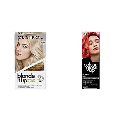 Clairol Blonde It Up Permanent Hair Dye, Platinum Blonde & Colour Gloss Up Conditioner, Blazin Red