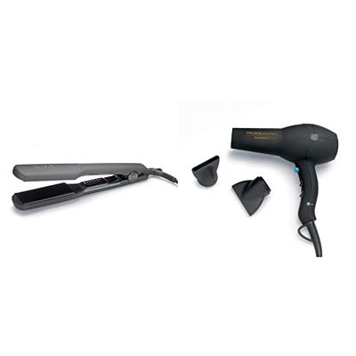 Diva Pro Styling Wide Digital Straightener and Style PRO218, Black, 1 Count & Edit Veloce 3800 Pro Dryer Black 2200 W Professional Hairdryer with Ionic Conditioning