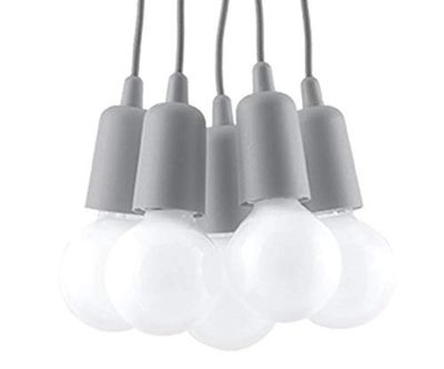 SOLLUX Lampada a Sospensione DIEGO Design Unico senza Paralume Illuminazione Minimalista Lampadina LED Per 5 Lampadine Grigio