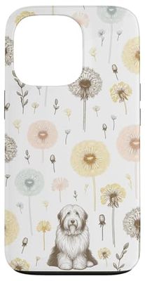 Croquis floral mignon pour les amoureux des chiens avec motif de pissenlit Coque pour iPhone 13 Pro