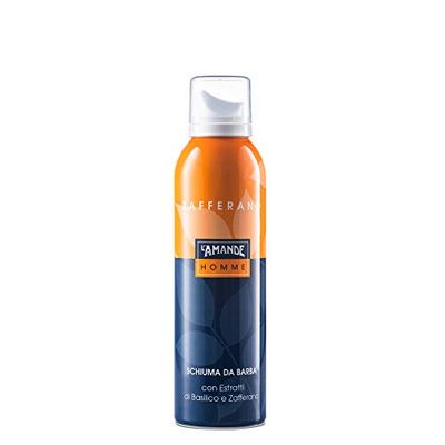 L'AMANDE - Schiuma da Barba Delicata e Tonificante, Schiuma da Barba Uomo con Estratto di Basilico, Emulsione Delicata contro Irritazioni, Favorisce la Scorrevolezza del Rasoio, Zafferano 200 ml