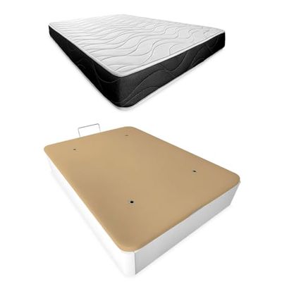 Somnia Descanso Bombay 20 Pack Matelas viscoélastique réversible + sommier en Bois Rabattable renforcé Grande capacité, Mousse, Blanc, 135 x 190