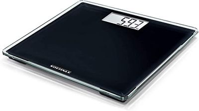 Soehnle Báscula digital Style Sense Compact 100, peso de baño en tamaño compacto, báscula corporal con pantalla LCD fácilmente legible, báscula plana, color negro.