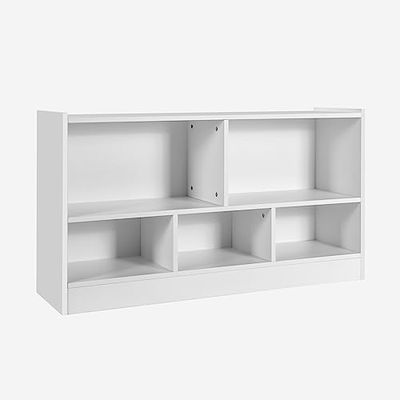 COSTWAY Kinderrek, met 2 grote vakken en 3 kleine vakken, open, voor speelgoed, poppen en boeken, 111 x 30 x 61,5 cm, wit