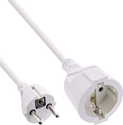InLine® Rallonge de Courant avec Contact de Protection mâle/Femelle Blanc 1 m