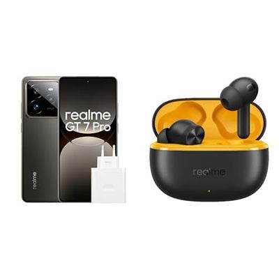 realme GT 7 Pro 5G Smartphone 12+256GB, Snapdragon 8 Elite Chipset, Grey Amazon Exclusive(Adapter Included) +T200 Lite Black