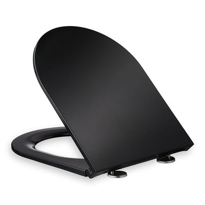 Relaxdays Lunette de WC, Frein de Chute & Quick Release, 36 x 45 cm, thermodurcissable, Montage par Le Haut, en D, Noir