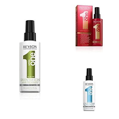 Revlon Uniq One - All In One + All In One Hair Treatment - Trattamento Capelli Senza Risciacquo + All in One Lotus Hair Treatment Spray senza Risciacquo Trattamento Capelli Profumo Fiori di Loto