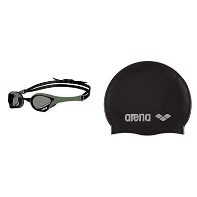 ARENA Cobra Ultra Swipe, Mascherina Unisex-Adulto, Fumo-Esercito-Nero, Taglia Unica & Classic Silicone, Cuffia Unisex Adulto, Nero (Black-Silver), Taglia Unica