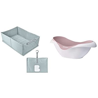 BÉABA, Baignoire Pliable bébé, Ultra Compacte, Design et tendance, Rangement Pratique, Encombrement minimal, Baignoire Pop Up Camele'o, Bleu & Baignoire pour Bébé, Antidérapante et Confort, Rose