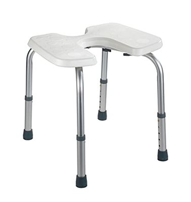 WENKO Banqueta de casa de banho higiénica segura, ajustável em altura - banco de duche com recortes higiénicos, capacidade de carga 120 kg, plástico, 46 x 36 - 46 x 53,5 cm, branco
