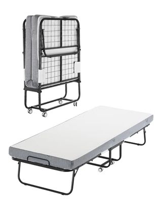 VEVOR, 810 x 1900 mm met matras van 100 mm, eenpersoonsbed met stevig metalen frame en traagschuimmatras, draagbaar eenpersoonsbed voor volwassenen, gastenhanddoek