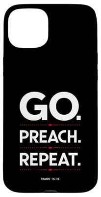 Inscription « Go Preach Repeat Christian » Coque pour iPhone 15 Plus