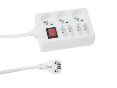 Perel Bloco multiplicado com interruptor, 4 tomadas euro, 3 doses com Terra Francesa (Tipo E), 1,5 m, 3 g1,5, uso interno, branco