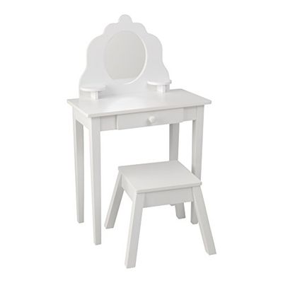 KidKraft Coiffeuse avec Miroir et Tabouret Blanc pour Enfants, Bureau avec Rangement, Table Enfant avec Chaise en Bois, Meubles de Chambre d'enfant, 13009