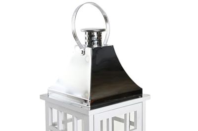FAROLA MADERA METAL 18X18X49 BLANCO