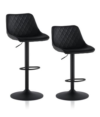 TUKAILAI Lot de 2 tabourets de Bar, pivotants, en Cuir synthétique Brillant, avec Dossier, pour Cuisine, Moderne, avec Repose-Pieds, pivotant à 360 °, Hauteur réglable, Repose-Pieds - Noir