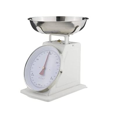 PLINT New 3KG Traditional Weighing Kitchen Scale With Stainless Steel Bowl, Retro Scales Mechanical Vintage, Retro Food Scales with Large Metal Bowl (White)
