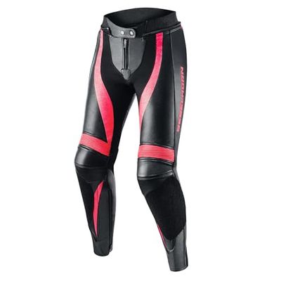 REBELHORN Rebel Motorbroek voor dames, leer, beschermers voor knieën en heupen, verwisselbare kniebeschermers, geperforeerde inzetstukken, maten tot 46, roze/zwart, 36 NL