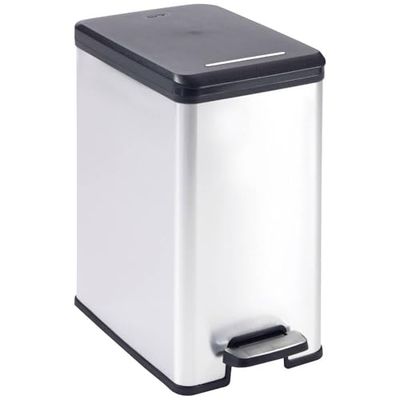 CURVER Slim Bin - Poubelle rectangulaire à pédale, 25L - Fermeture Douce - Aspect Métal - Pour Cuisine, Bureau, Salle de Bain - 39,3 x 25 x 45,4 cm -Gris -Recyclé