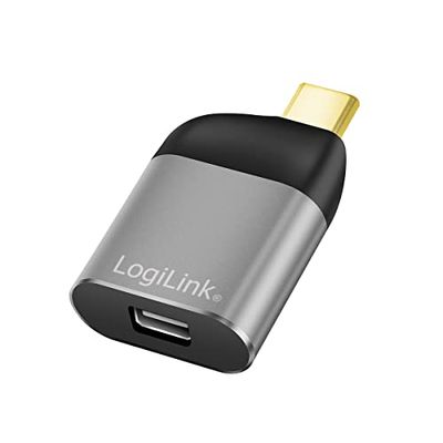 Logilink Adaptateur USB 3.2 Gen2 Ultra HD 8K USB Type C (mâle) vers Mini DisplayPort (Femelle), Couleur : Noir/Gris