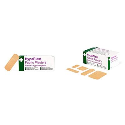 Safety First Aid Group HypaPlast Fabric Plasters, 7.2 x 2.5 cm (Pack of 100) Sterile Hypoallergenic & HypaPlast Fabric Plasters, Assorted (100) Sterile Hypoallergenic
