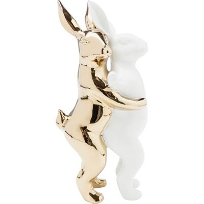 Kare Design Figurine Décorative Hugging Rabbits, Or/Blanc, Faïence, Animal Lapin, Sculpture, Figurine, Deco Intérieur, Décoration Chambre, Salon, Maison, Cadeau, 25x15x12 cm (H/L/P)