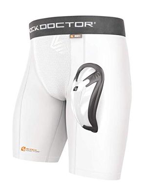 Shock Doctor Men's Core Compression Shorts with Bio Flex Cup-White, 2X-Large