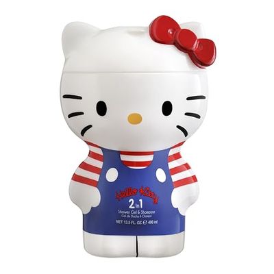 Hello Kitty 2-in-1 Shower Gel & Shampoo for Kids & Adults – Vegan, 90% Natural Ingredients, 3D, Paraben Free, Dermatologically Tested, Gentle Hair & Body Wash for children Ages 3+, 400ml