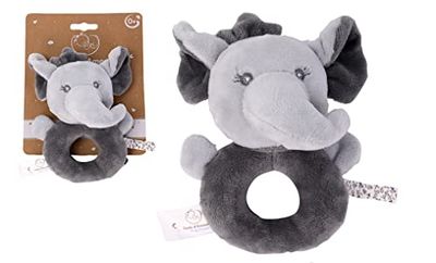 DODO D'AMOUR - Doudou Hochet - Éléphant - 037391 - Gris - Polaire - Naissance - Peluche - Bébé - 13 cm x 10 cm - À Partir de 0 mois