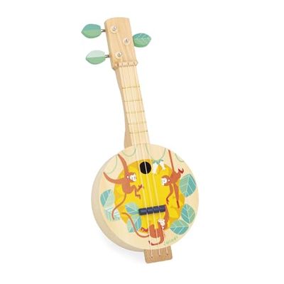 Janod - Banjo de Madera - Instrumento Musical para niños - 3 Cuerdas de Repuesto Incluidas - Juguete Musical de imitación - Guitarra Banjo para niños - A Partir de 3 años - J07661