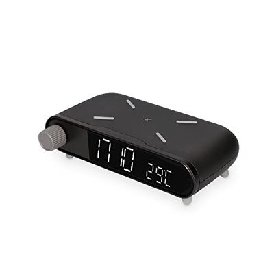 KSIX Despertador Cargador inalámbrico 24 Horas Alarm Clock Retro 10W Wireless, Indicador Temperatura, Qi Charger, Color Negro Brillo